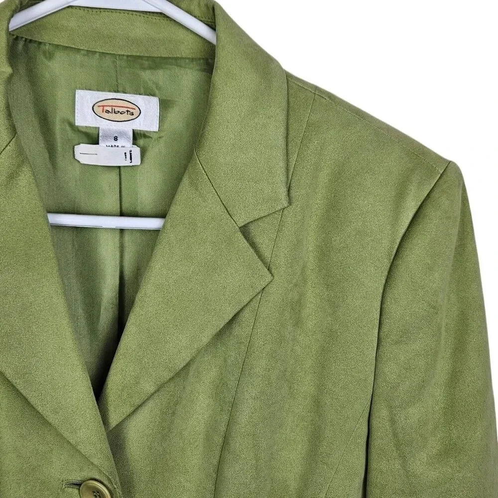 Talbots‎ Lime Green 3 Button Blazer Jacket Polyester Microfiber Lined Size 8 - Picture 4 of 11